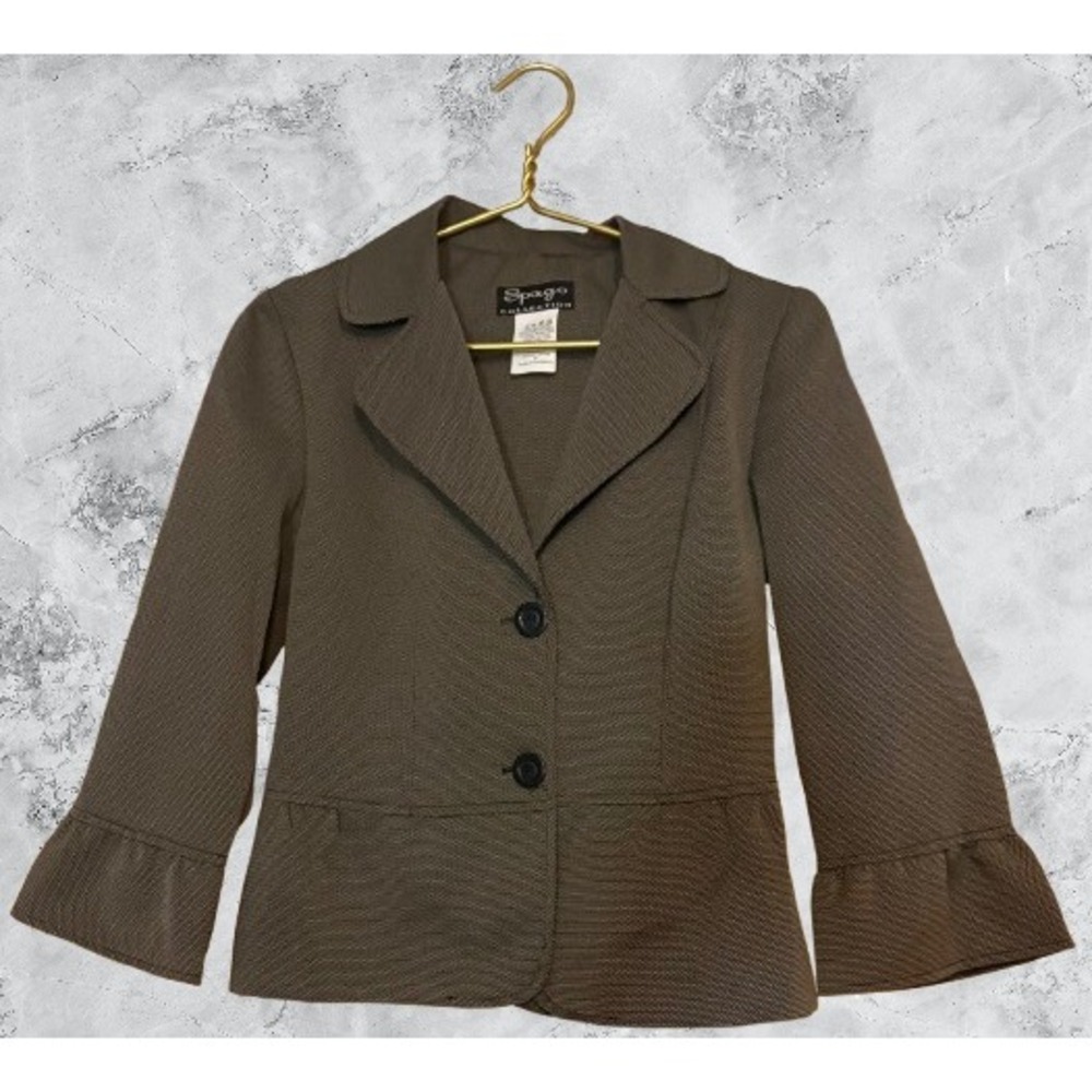 Spago Collection Womens Brown Textured Blazer Ruffle Bell Sleeve Jacket Size 6